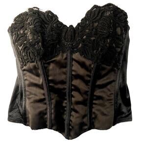 Vintage Christian Dior Intimates Black Embroidered Bustier Corset Top Size 32